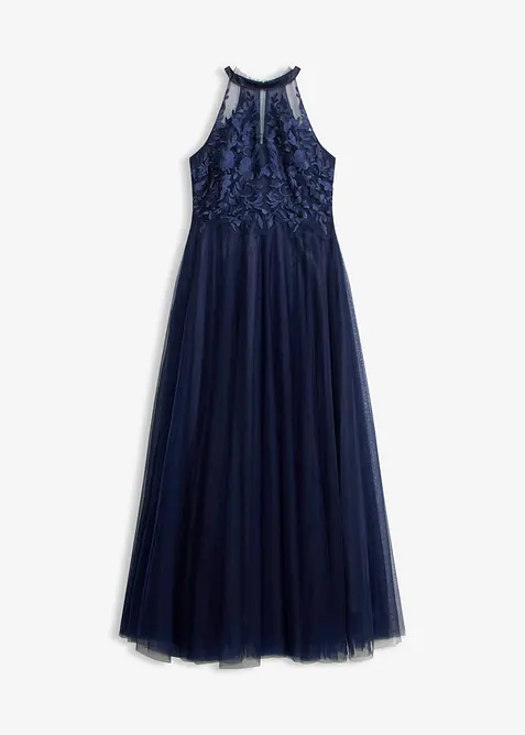 Abendkleid aus zartem Tüll mit Spitze in blau von vorne - bonprix