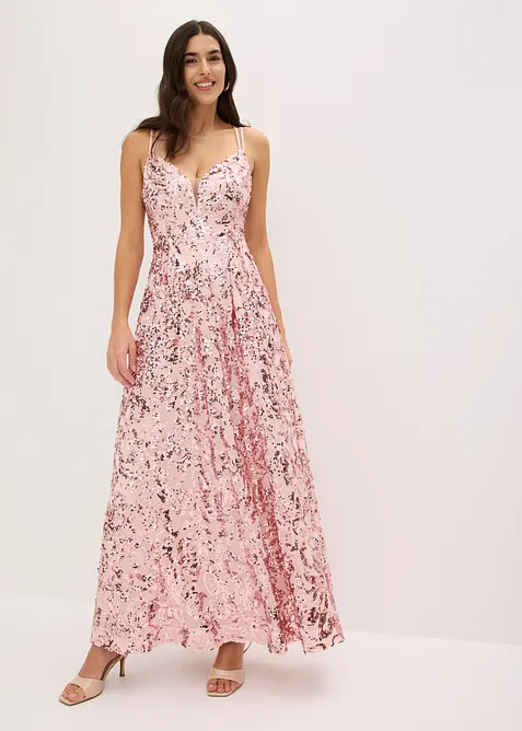 Abendkleid mit Paillettenstickerei in rosa von vorne (Totalaufnahme) - bonprix