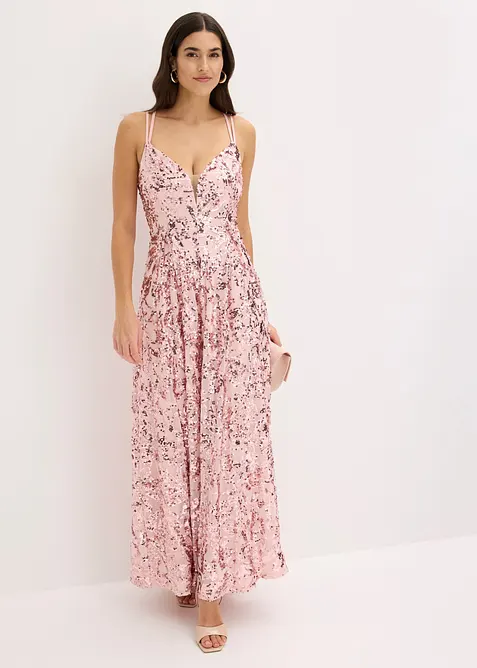 Abendkleid mit Paillettenstickerei in rosa im Look von vorne (Totalaufnahme) - bonprix