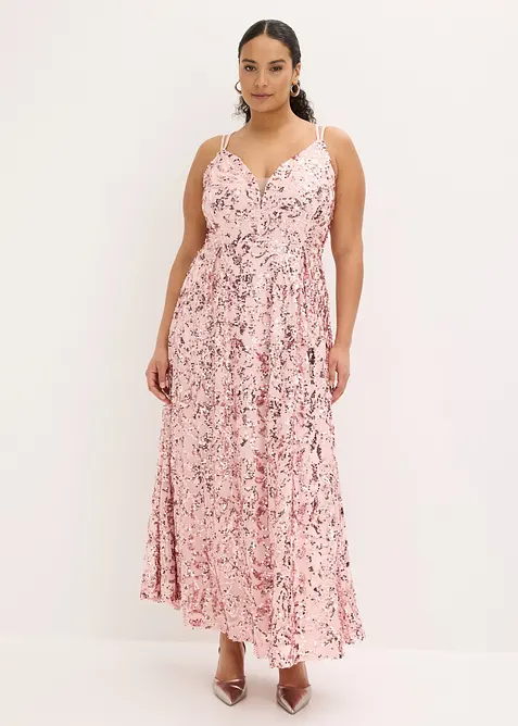 Abendkleid mit Paillettenstickerei in rosa von vorne (Totalaufnahme) - bonprix