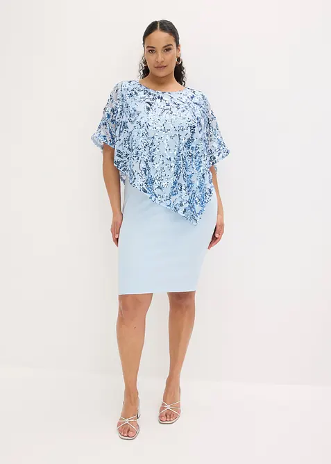 Cocktailkleid mit Pailletten-Überwurf in blau von vorne (Totalaufnahme) - bonprix