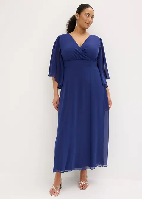 Abendkleid aus feinem Chiffon in blau von vorne (Totalaufnahme) - bonprix