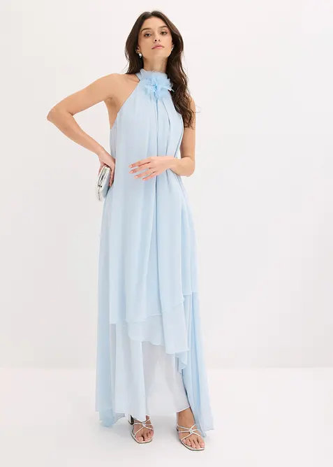 Maxikleid mit Blumen-Applikation in blau im Look von vorne (Totalaufnahme) - bonprix