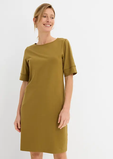 Shirtkleid aus elastischem Baumwoll-Mix in grün von vorne (Totalaufnahme) - bonprix