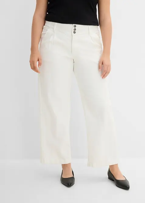 Cropped Wide-Leg-Jeans High Waist, Bequembund in weiß von vorne - bonprix