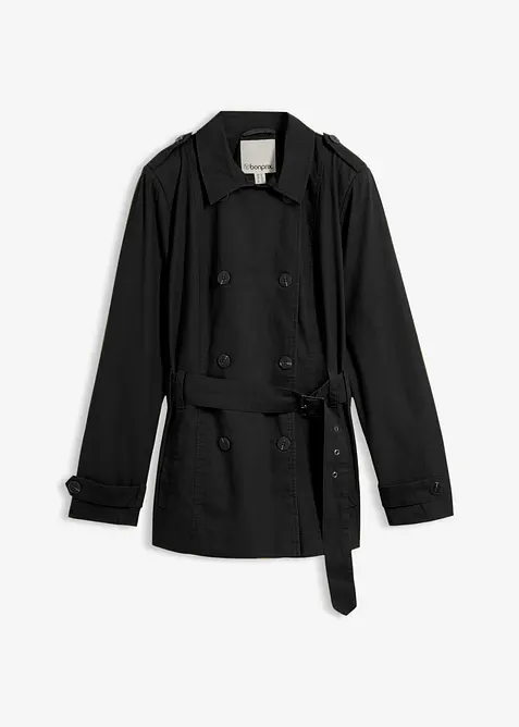 Kurzer Trenchcoat in schwarz von vorne - bonprix
