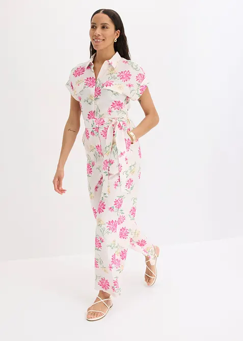 Jumpsuit aus fließendem Viskose-Mix in rosa von vorne (Totalaufnahme) - bonprix