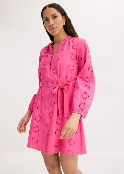 Blusenkleid aus reiner Bio-Baumwolle in pink von vorne (Totalaufnahme) - bonprix