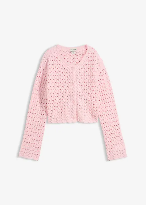 Ajour-Strickjacke in rosa von vorne - bonprix