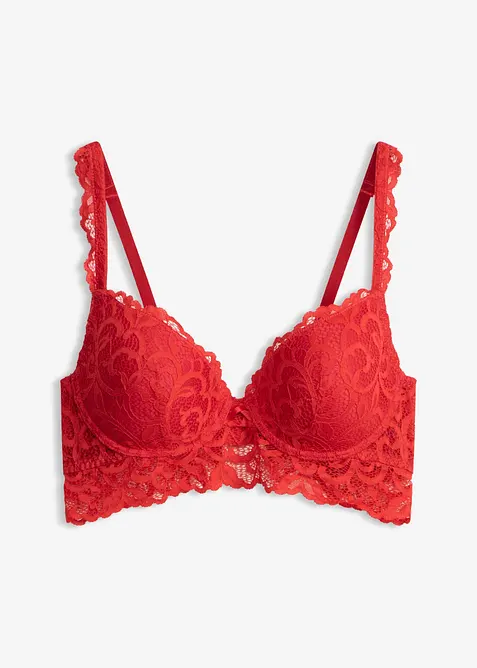 Push-up-BH aus weicher Spitze in rot von vorne - bonprix
