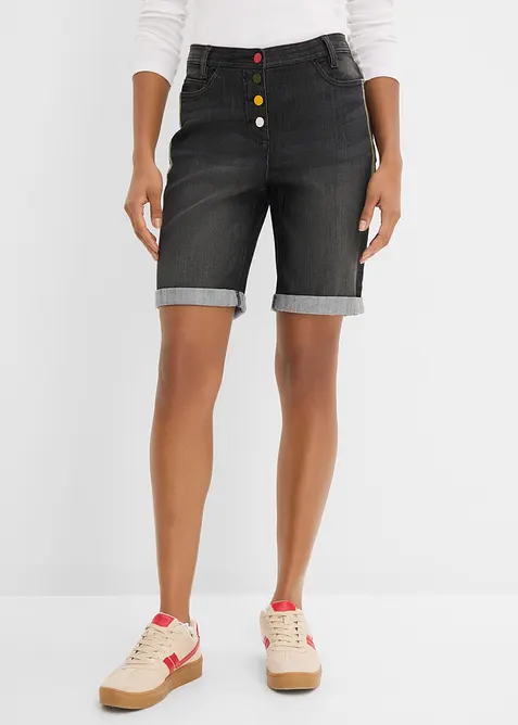 Jeans Bermuda Mid Waist, Bequembund in schwarz von vorne - bonprix