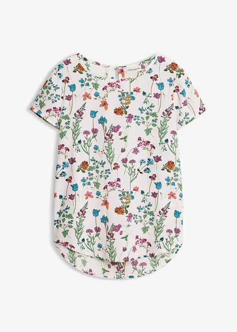 Blusenshirt mit Rundhals-Ausschnitt in weiß von vorne - bonprix
