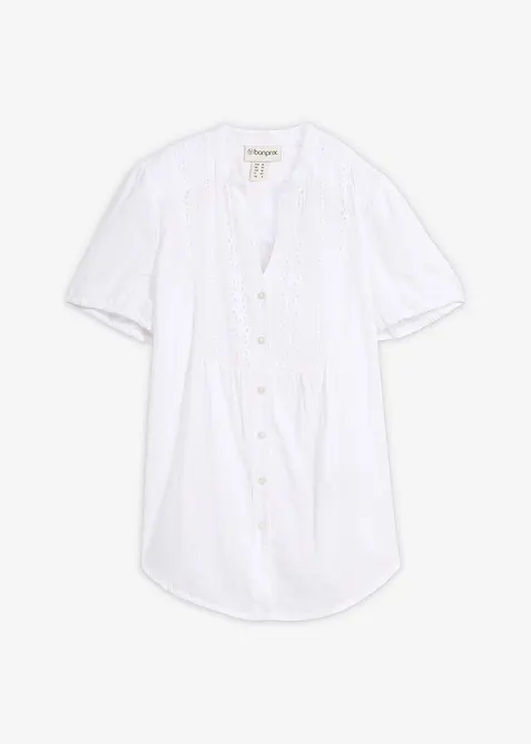 Bluse mit Lochstickerei in weiß von vorne - bonprix