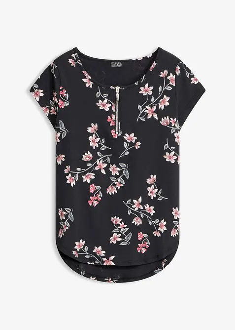Tunika-Shirt aus Baumwoll-Mix in schwarz von vorne - bonprix