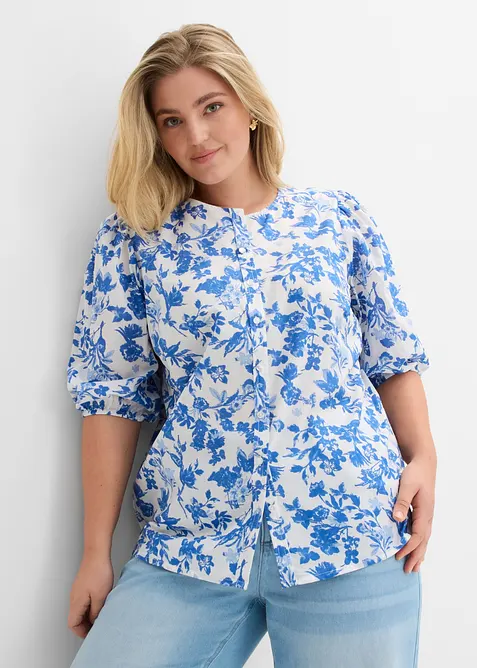 Bluse aus reiner Baumwolle in weiß von vorne (im Anschnitt) - bonprix