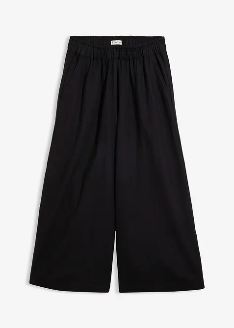 Palazzo-Hose aus luftigem Leinenmix in schwarz von vorne - bonprix