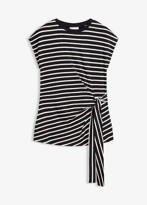 Shirt mit Drapierung in schwarz von vorne - bonprix