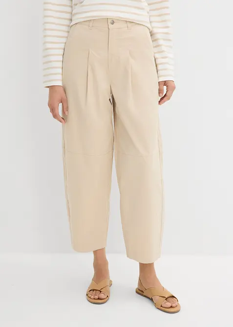 Leichte Twill-Culotte in Ballonoptik in beige von vorne - bonprix