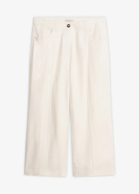 Culotte Hose aus luftigem Leinen-Mix mit Biesen in weiß von vorne - bonprix