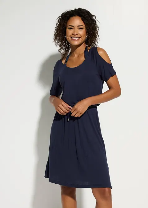 Strandkleid aus feiner Viskose in blau von vorne (Totalaufnahme) - bonprix
