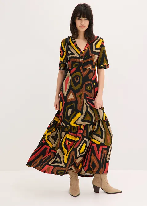 Maxikleid aus softem Viskose-Mix in rot im Look von vorne (Totalaufnahme) - bonprix
