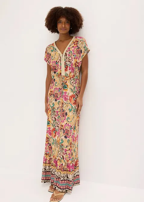 Jerseykleid aus softem Vikose-Mix in beige im Look von vorne (Totalaufnahme) - bonprix