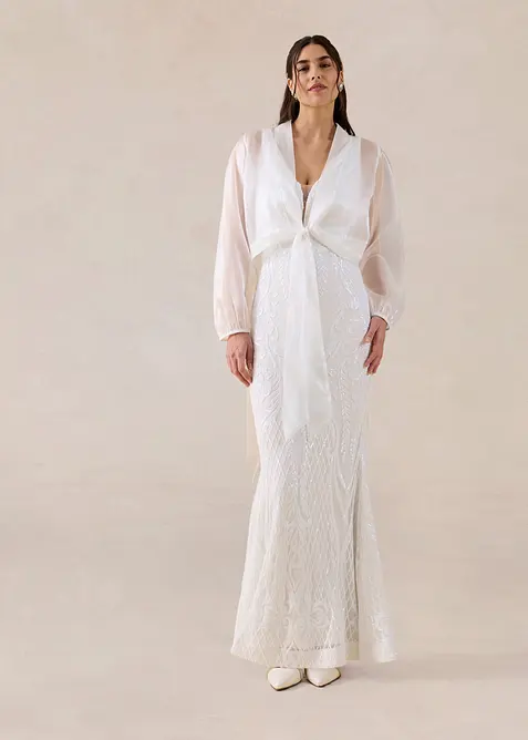 Brautkleid mit Paillettenstickerei in weiß im Look von vorne (Totalaufnahme) - bonprix