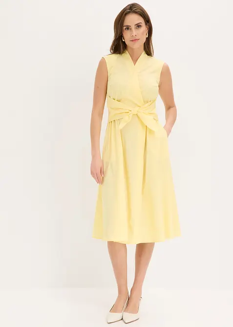 Kleid mit Bindedetail in gelb von vorne (Totalaufnahme) - bonprix