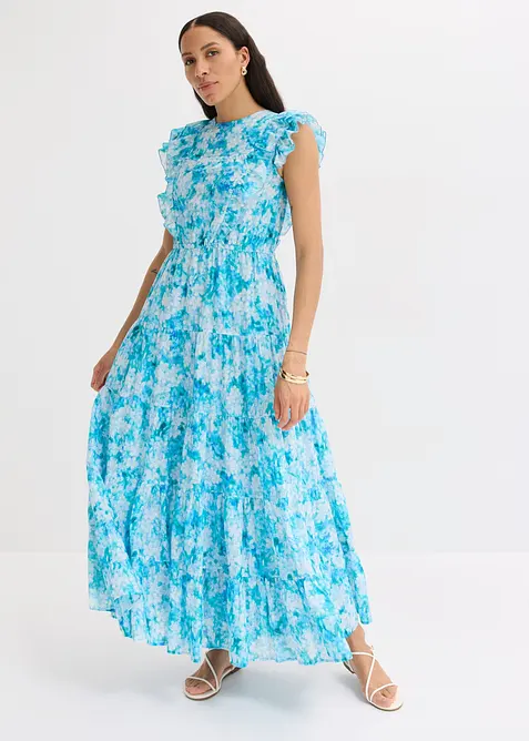 Maxikleid aus reiner Baumwolle in blau von vorne (Totalaufnahme) - bonprix