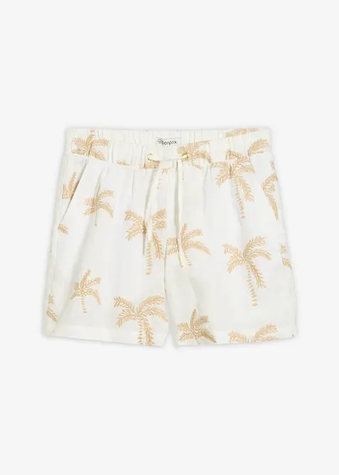 Bestickte Shorts aus reinem Leinen in weiß von vorne - bonprix