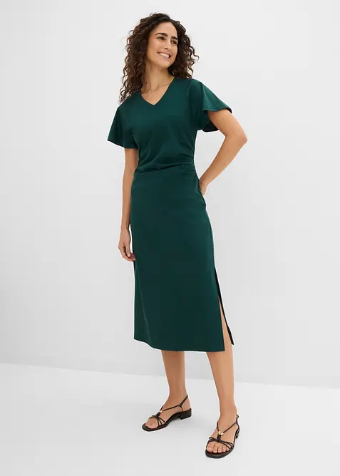 Jerseykleid aus Baumwolle in grün von vorne (Totalaufnahme) - bonprix
