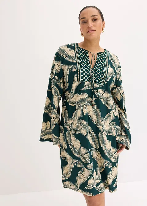 Tunika-Kleid aus fließendem Viskose-Mix in grün von vorne (Totalaufnahme) - bonprix