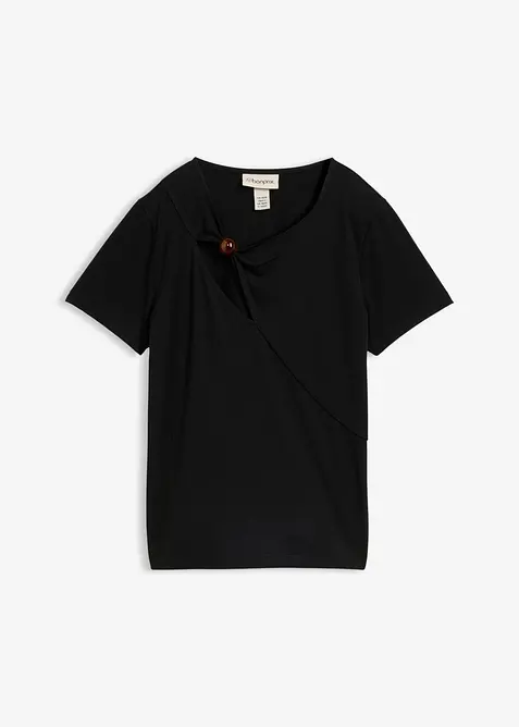 T-Shirt aus fließendem Viskose-Mix in schwarz von vorne - bonprix