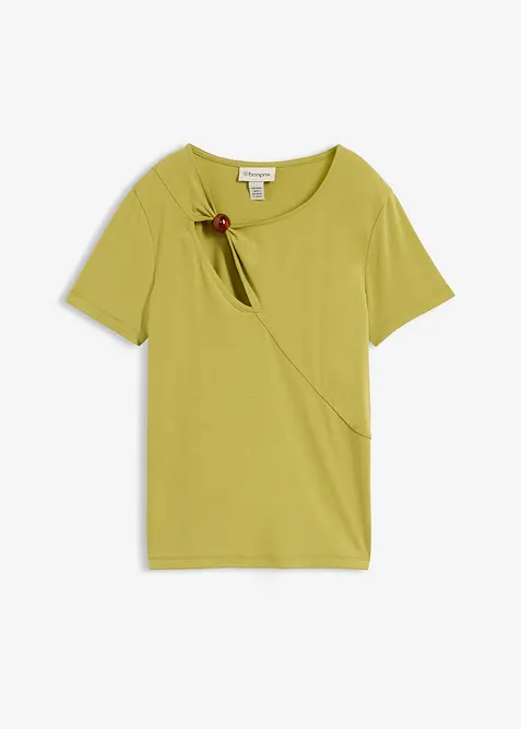T-Shirt aus fließendem Viskose-Mix in grün von vorne - bonprix