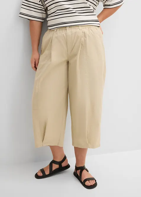 Barrel-Hose aus Baumwoll-Mix in beige von vorne - bonprix