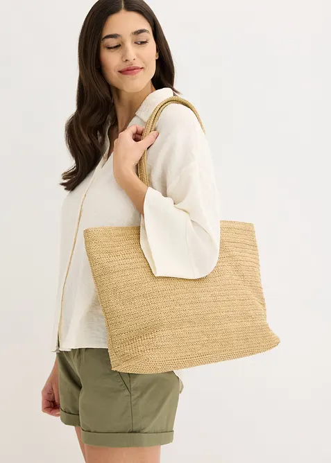 Shopper in Strohoptik in beige im Look von vorne (Totalaufnahme) - bonprix