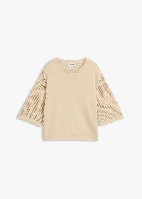 Pullover aus Baumwoll-Leinen-Mix in beige von vorne - bonprix