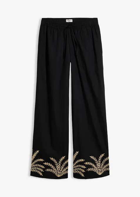 Palazzo-Hose mit Stickerei in schwarz von vorne - bonprix