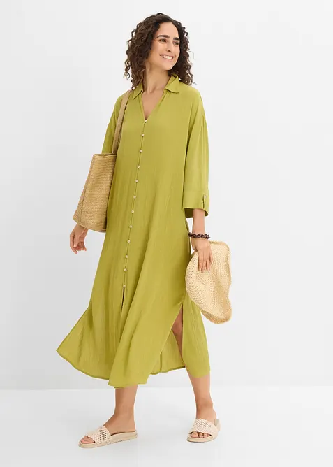 Kaftan-Kleid aus fließender Viskose in grün im Look von vorne (Totalaufnahme) - bonprix