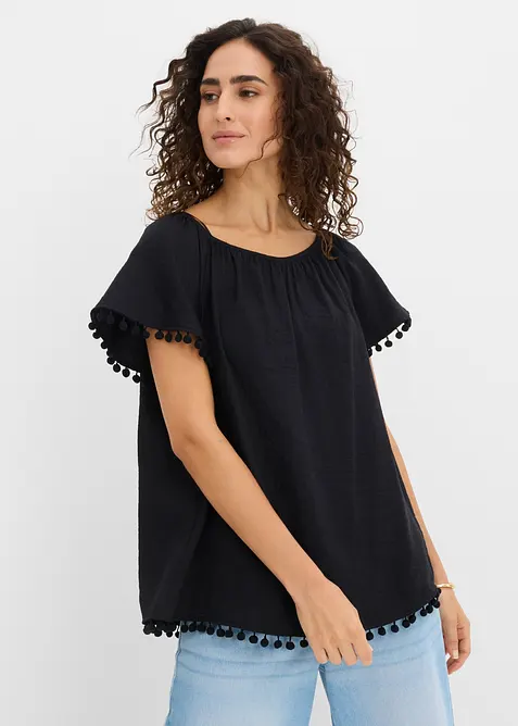 Bluse aus softem Viskose-Mix in schwarz von vorne (im Anschnitt) - bonprix