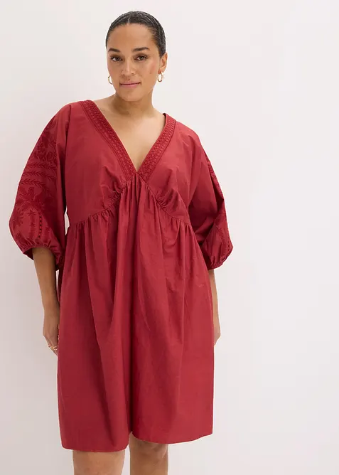 Blusenkleid aus reiner Baumwolle in rot von vorne (Totalaufnahme) - bonprix
