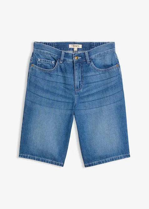 Leichte Jeans-Bermuda Mid Waist, Bequembund in blau von vorne - bonprix