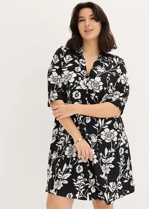 Blusenkleid aus fließender Viskose in schwarz von vorne (Totalaufnahme) - bonprix
