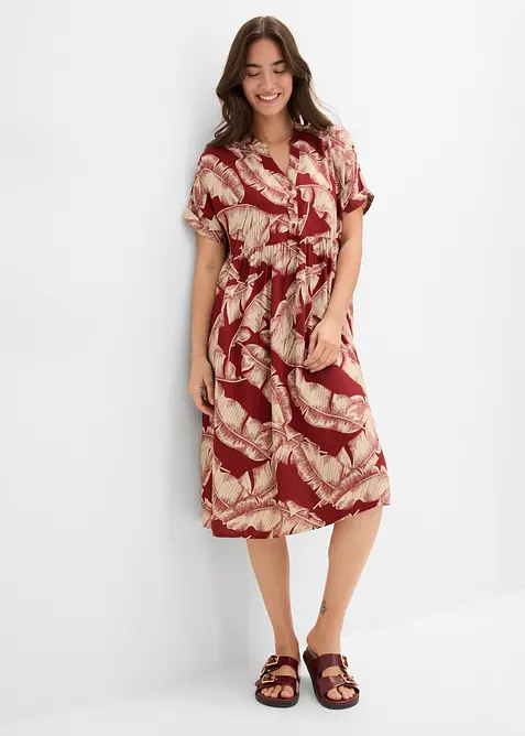 Midi-Kaftan-Kleid aus fließender Viskose in rot von vorne (Totalaufnahme) - bonprix