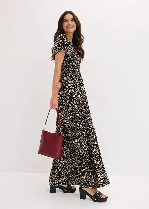 Maxikleid aus fließendem Viskose-Mix in schwarz im Look von vorne (Totalaufnahme) - bonprix