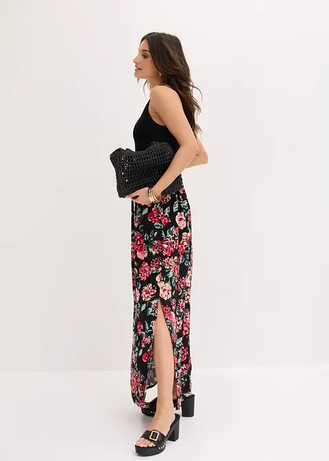 Maxikleid aus fließender Viskose in schwarz im Look von vorne (Totalaufnahme) - bonprix