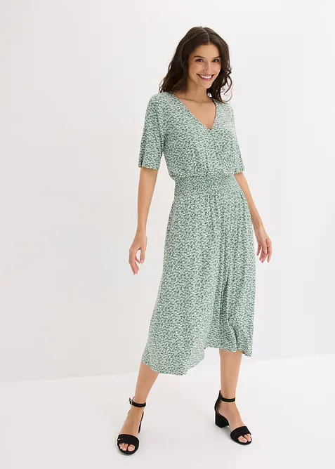 Jerseykleid aus Viskose-Mix in grün von vorne (Totalaufnahme) - bonprix
