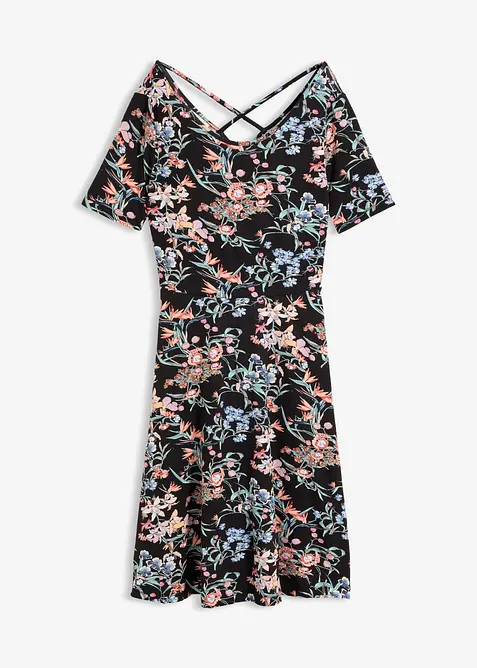 Knieumspielendes Jerseykleid in A-Linie in schwarz von vorne - bonprix