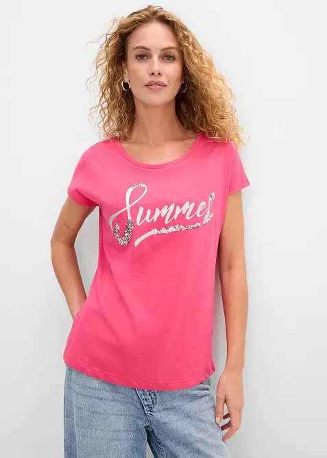 Shirt mit Pailletten in pink von vorne (im Anschnitt) - bonprix