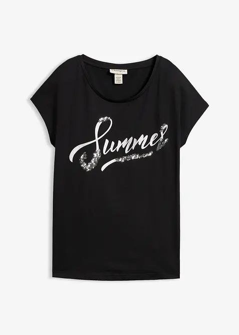 Shirt mit Pailletten in schwarz von vorne - bonprix